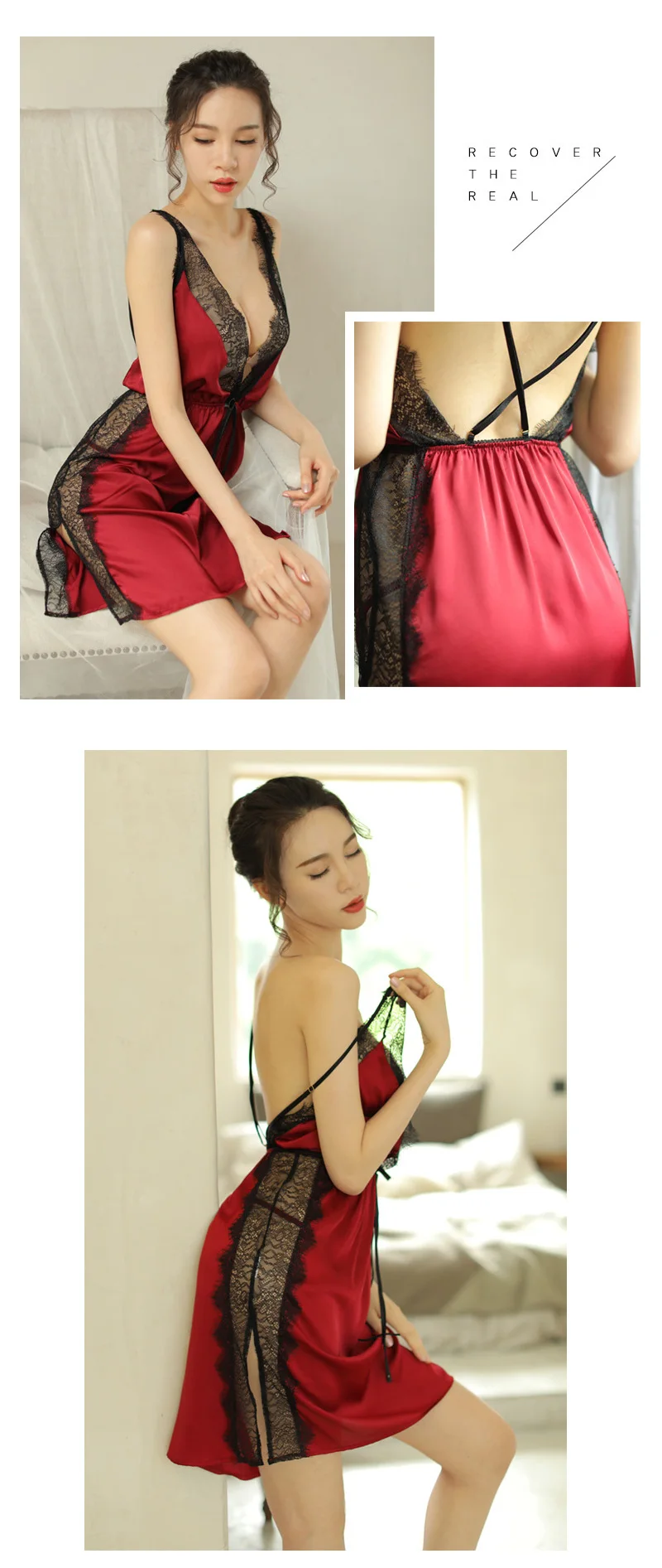 Summer Women Sexy Lace Night Dress Sleepwear Lingerie Women Sexy Satin Nightwear Sleeveless Nightgown Night Gown Sleep Wear Nightdress (4)