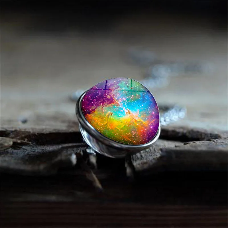 Qevila Hot Fashion Neckalces Cosmic space double-sided glass ball time gemstone Pendant Necklace galaxy nebula for women Jewelry (3)