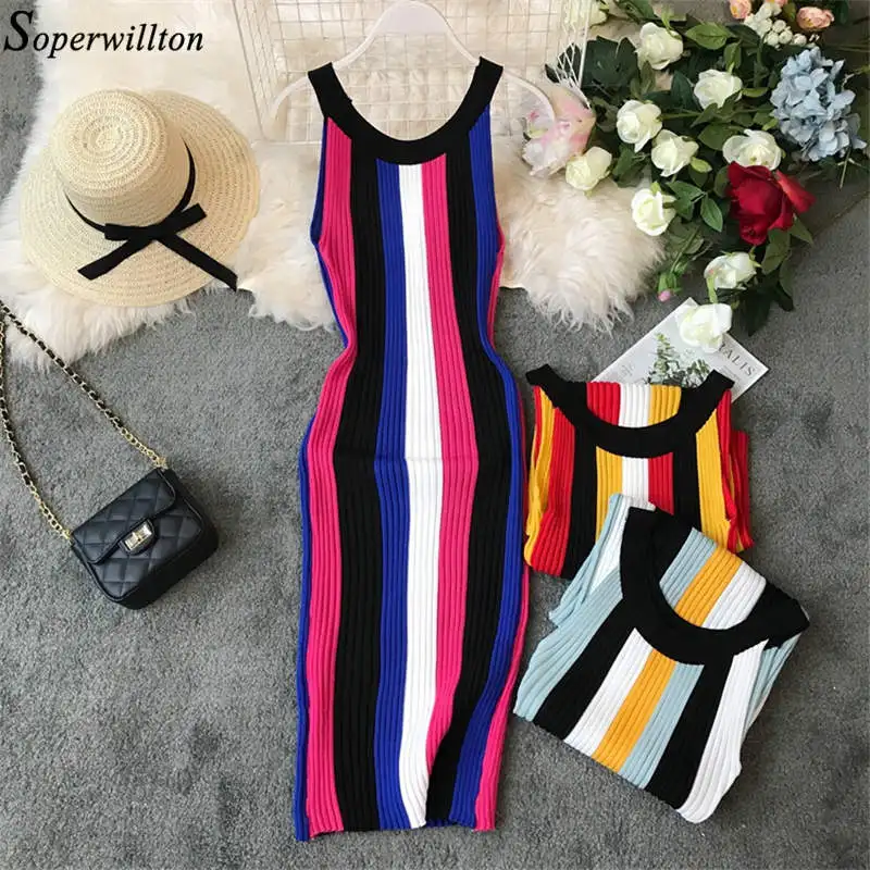2019 Dresses Women Summer Sleeveless Sexy Pencil Dress Halter Stretch Striped Spring Tank Vestidos Bodycon Knitted Sweater C66
2019 Dresses Women Summer Sleeveless Sexy Pencil Dress Halter Stretch Striped Spring Tank Vestidos Bodycon Knitted Sweater C66