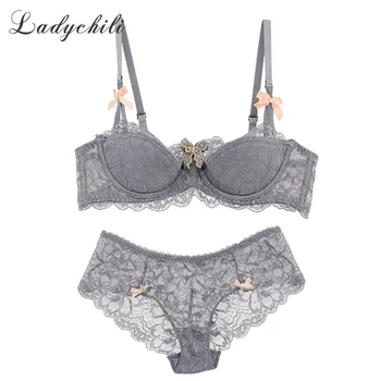 Ladychili Women Intimates Grey Color Ultra Thin Half Cup Full Lace Bra and Panties Set Cute Young Girl Lolita Bra Set WW28 
Ladychili Women Intimates Grey Color Ultra Thin Half Cup Full Lace Bra and Panties Set Cute Young Girl Lolita Bra Set WW28