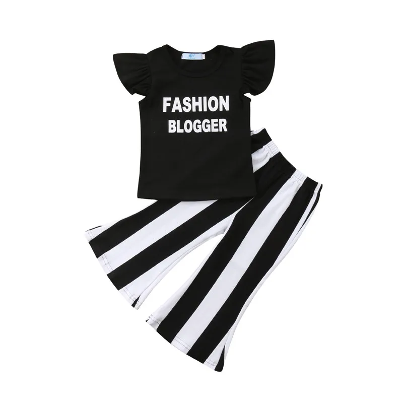 Fashion Toddler Kids Girl Clothes Letter Print Fly Sleeve T-Shirt Tops+Striped Bell Bottom Pants Trousers Outfits Clothing Set
Fashion Toddler Kids Girl Clothes Letter Print Fly Sleeve T-Shirt Tops+Striped Bell Bottom Pants Trousers Outfits Clothing Set