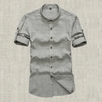 men's shirts Cotton and linen slim solid color casual top Summer new Single-breasted Seven-quarter sleeve Shirt men's clothing 
men's shirts Cotton and linen slim solid color casual top Summer new Single-breasted Seven-quarter sleeve Shirt men's clothing