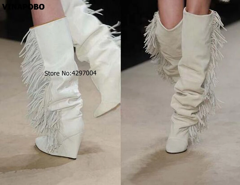 1Women-Knee-High-Suede-Fringe-Boots-Black-White-Gray-Platform-Wedged-Tall-Boots-New-Brand-Fashion (1)
