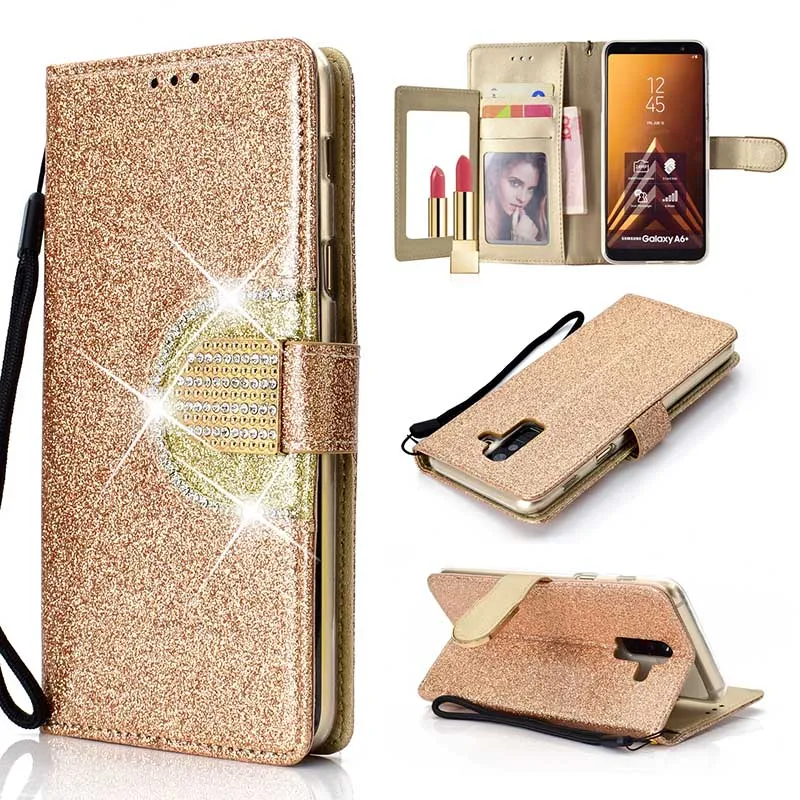 KEFO Bling Glitter Wallet Case For Samsung Galaxy A6 A8 Plus 2018 Diamond Flip Mirror Cover For amsung Galaxy A3 A5 2016 2017 (2)