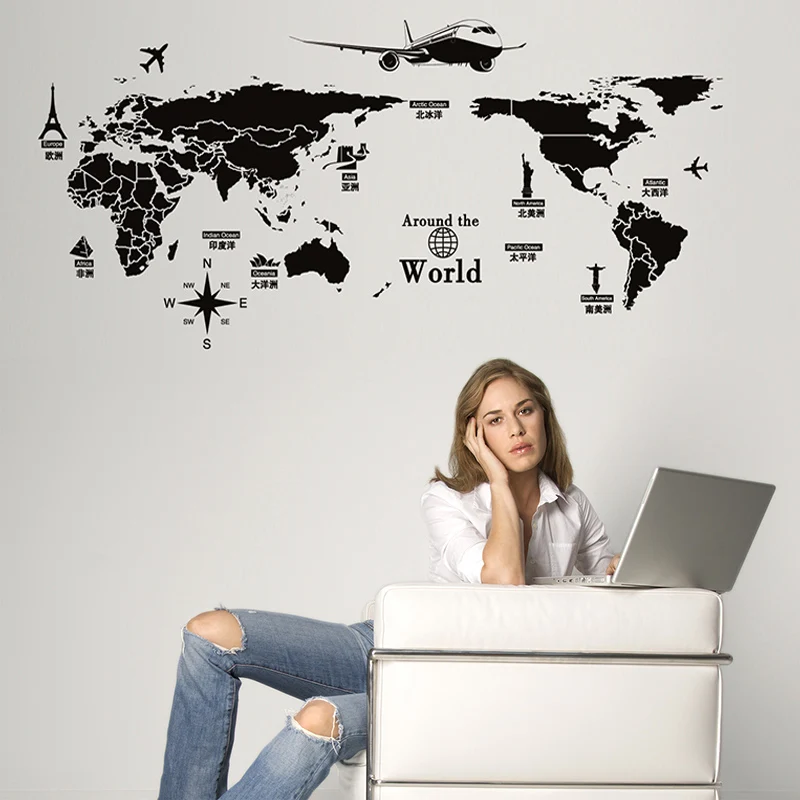 Black Color World Map Wall Sticker Vinyl DIY World Travel View Mural Art for Office Living room Bedroom Decoration Decals
Black Color World Map Wall Sticker Vinyl DIY World Travel View Mural Art for Office Living room Bedroom Decoration Decals