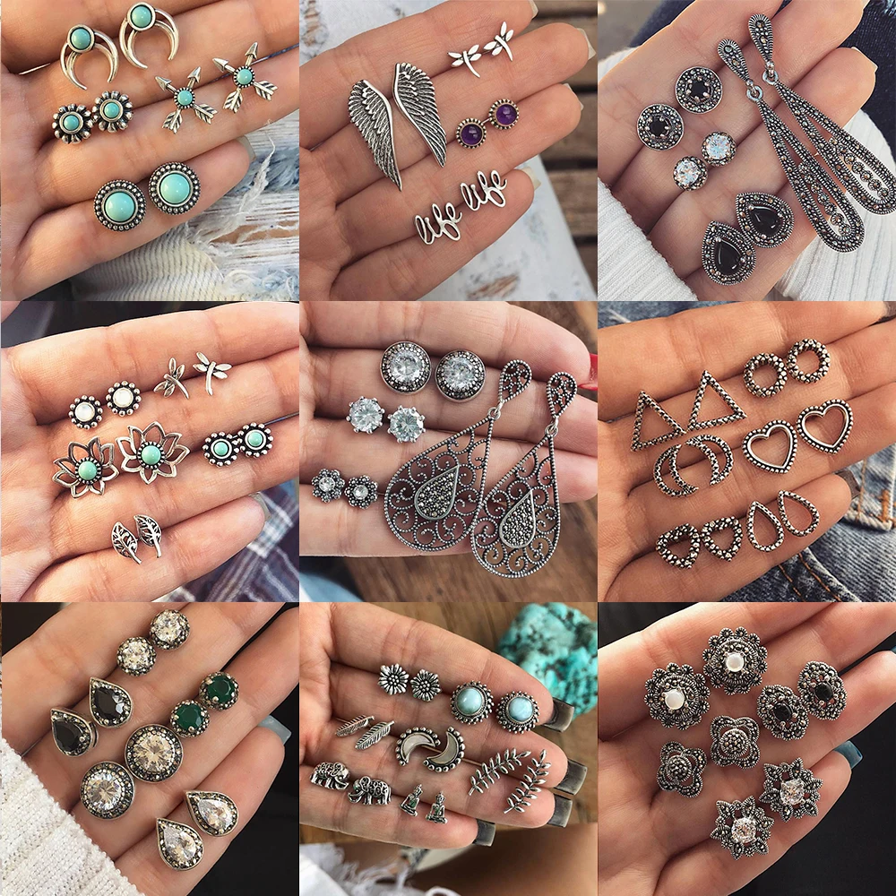 4Pairs /Set Boho Arrow Cross Moon Flower Gem Silver Earrings Set Women Punk Stud Earrings Set Personality Party Clothing Jewelry
4Pairs /Set Boho Arrow Cross Moon Flower Gem Silver Earrings Set Women Punk Stud Earrings Set Personality Party Clothing Jewelry