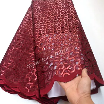 African organza fabric 2019 double organza lace fabric Sequins Wine Swiss voile lace wedding African Dress fabric RG820