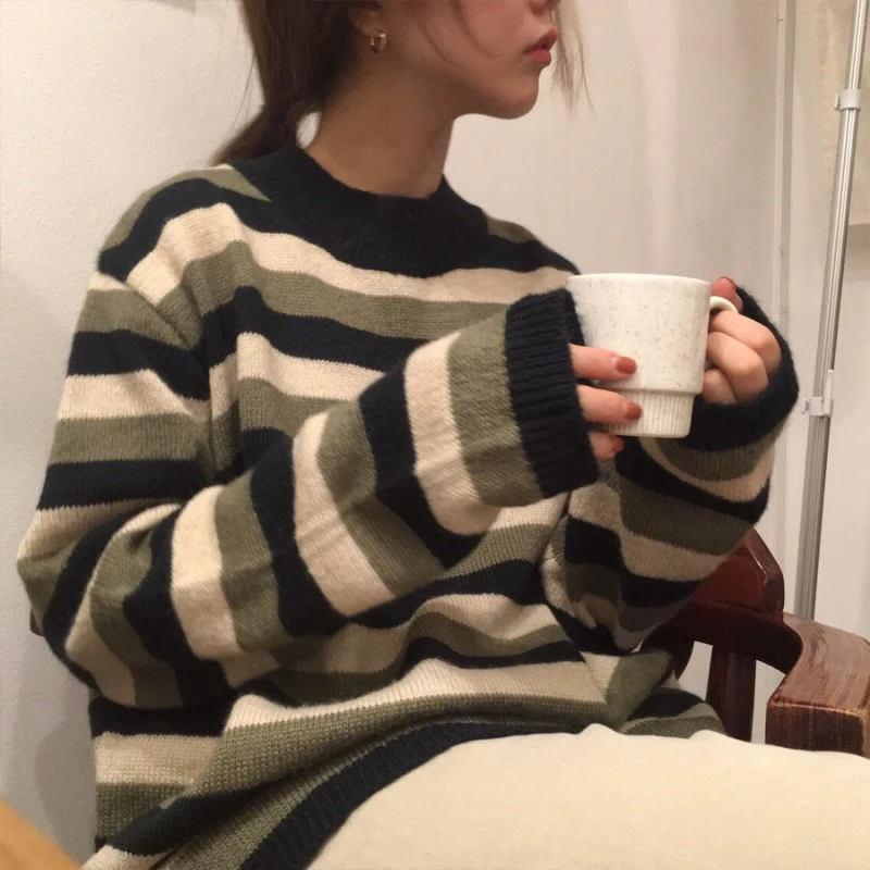Women 2 Colors Autumn and Winter Korean Chic Style O Neck Stripe Sweaters Womens Pullovers
Women 2 Colors Autumn and Winter Korean Chic Style O Neck Stripe Sweaters Womens Pullovers
