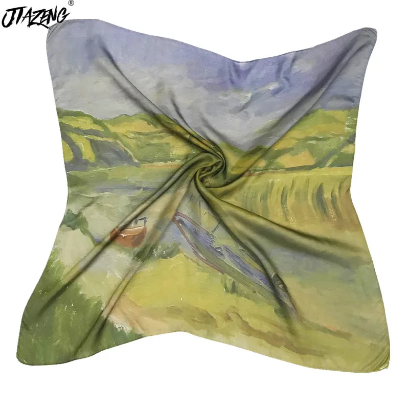 2019 New Trend Oil Painting Mountain Water Boat Silk Scarf Head Scarf New Print Women Scarf Fashion Accessories scarf square
2019 New Trend Oil Painting Mountain Water Boat Silk Scarf Head Scarf New Print Women Scarf Fashion Accessories scarf square
