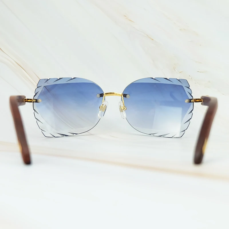 Rimless 3mm Thick Gradient Blue Lens Square Designer Brand Name Carter Sunglasses Wholesale Maroon Wood Sun Glass Wooden Shade (4)