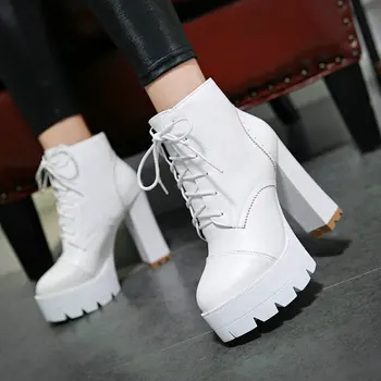 Women Fashion Platform Short Boots Thick High Heel Ankle Boots Pu Leather Lace Up Autumn Winter Woman Shoes 2018 Black White
Women Fashion Platform Short Boots Thick High Heel Ankle Boots Pu Leather Lace Up Autumn Winter Woman Shoes 2018 Black White