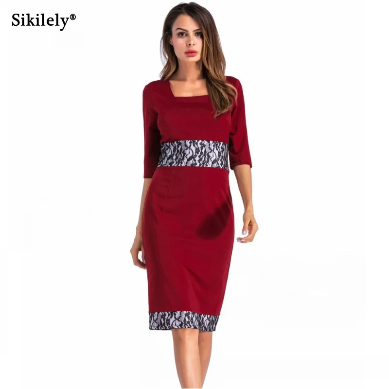 Sikilely Office Burgundy Work Dress Square Neck 3/4 Sleeve Plus Size Knee-length Ladies Pencil Dresses Lace Bodycon S-4XL
Sikilely Office Burgundy Work Dress Square Neck 3/4 Sleeve Plus Size Knee-length Ladies Pencil Dresses Lace Bodycon S-4XL