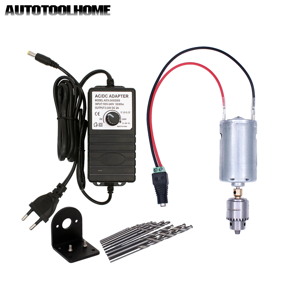 DC 24V Motor Electric Hand Drill Kit with 3-24V 2A Adjustable Power Supply Adapter 0.3-4mm JT0 Chuck Twist Drill Bits Multi Tool
DC 24V Motor Electric Hand Drill Kit with 3-24V 2A Adjustable Power Supply Adapter 0.3-4mm JT0 Chuck Twist Drill Bits Multi Tool