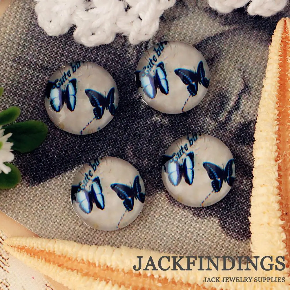 12mm 20pcs Photo Glass Cabochons Round Cameo Set Handmade Bases Settings Butterfly(12CSBF308) | Украшения и аксессуары