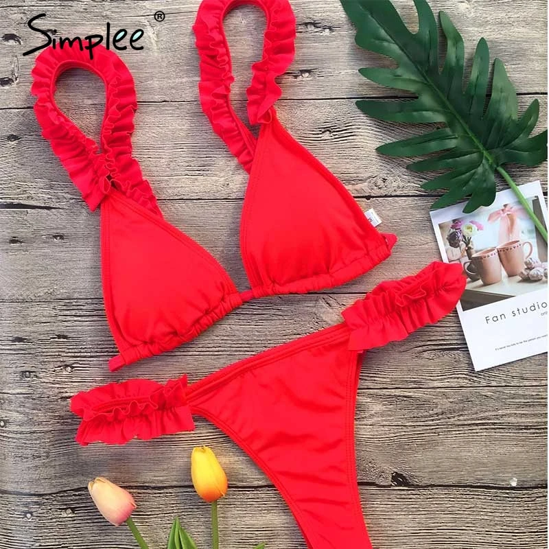 Simplee Padded ruffle set sexy swimsuit Women ruffle backless tie up swimwear Summer style red beach two piece swimsuit 2019
Simplee Padded ruffle set sexy swimsuit Women ruffle backless tie up swimwear Summer style red beach two piece swimsuit 2019