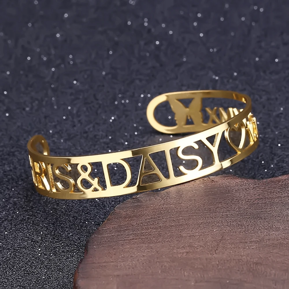 Hollow Name Bangles Personalized Gold Color Adjusted Name Date ID Open Bangles For Women Stainless Steel Men Jewelry
Hollow Name Bangles Personalized Gold Color Adjusted Name Date ID Open Bangles For Women Stainless Steel Men Jewelry