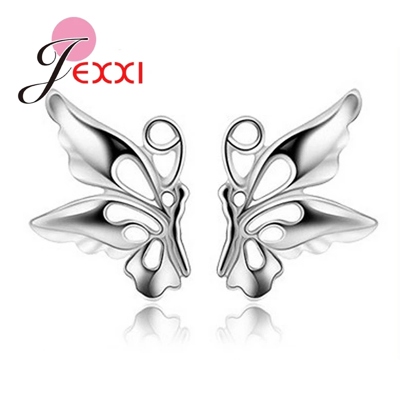 

JEXXI One Pair Big Promotion 925 Sterling Silver Cute Butterfly Stud Earring With Back Stopper Woman Girl Wedding Nice Jewelry