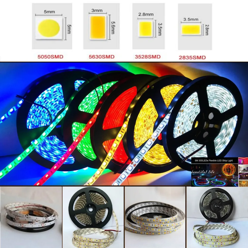 

5m RGB LED Strip Light 5050 5630 5730 3528 2835 SMD 60Leds/M Led Stripe String Flexible Ribbon Led Tape Non-waterproof Lampada