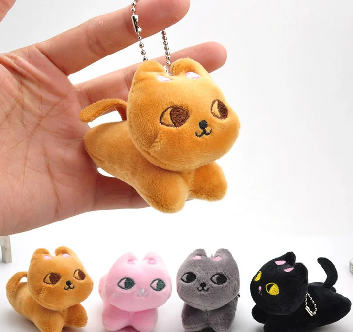 Random Cute Cat Plush Doll Toys Stuffed Animal Bolster Key chain Keyring Sell 