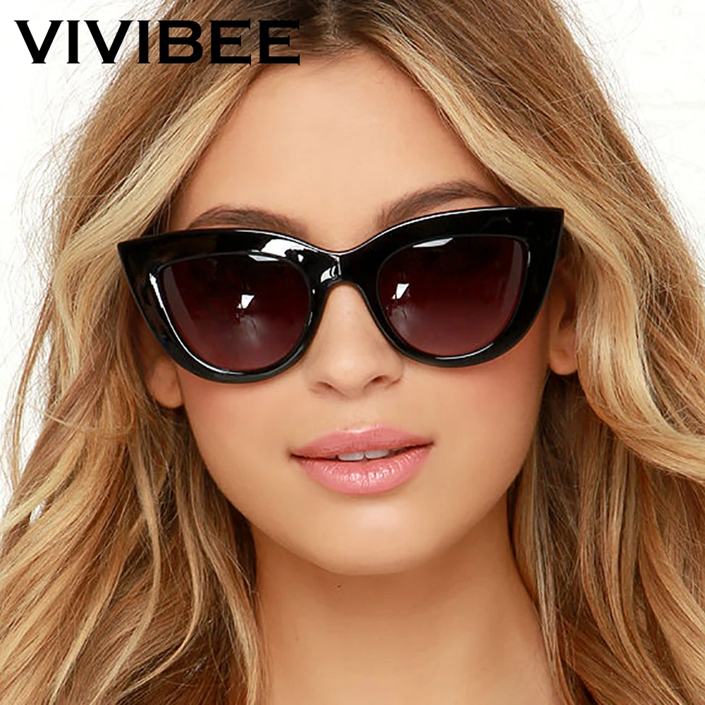 

VIVIBEE Trends Cat Eye Girl Sunglasses 2024 Vintage Sun Glasses for Women Designer Brand Luxury Ladies Black Shades