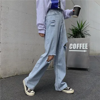 S-XL 2019 korean chic style women denim Pants Casual blue high waist ripped jeans for women straight pants (Z8659)
S-XL 2019 korean chic style women denim Pants Casual blue high waist ripped jeans for women straight pants (Z8659)