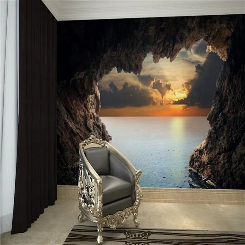 

Modern 3D stereoscopic photo wallpaper living room bedroom TV background wallpaper beautiful seascape cave wall mural wall paper