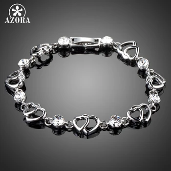 AZORA Double Heart with Clear Austria Rhinestone White Gold Color Bracelet for Valentine's Day Gift of Love TS0151
AZORA Double Heart with Clear Austria Rhinestone White Gold Color Bracelet for Valentine's Day Gift of Love TS0151