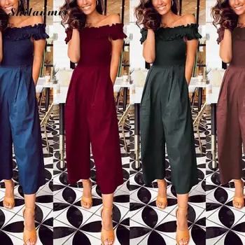 Causal Elegant Rompers Womens Jumpsuit 2019 Sexy Slash Neck Off Shoulder Ruffles Playsuits Wide Leg Pants Solid Summer Overalls
Causal Elegant Rompers Womens Jumpsuit 2019 Sexy Slash Neck Off Shoulder Ruffles Playsuits Wide Leg Pants Solid Summer Overalls