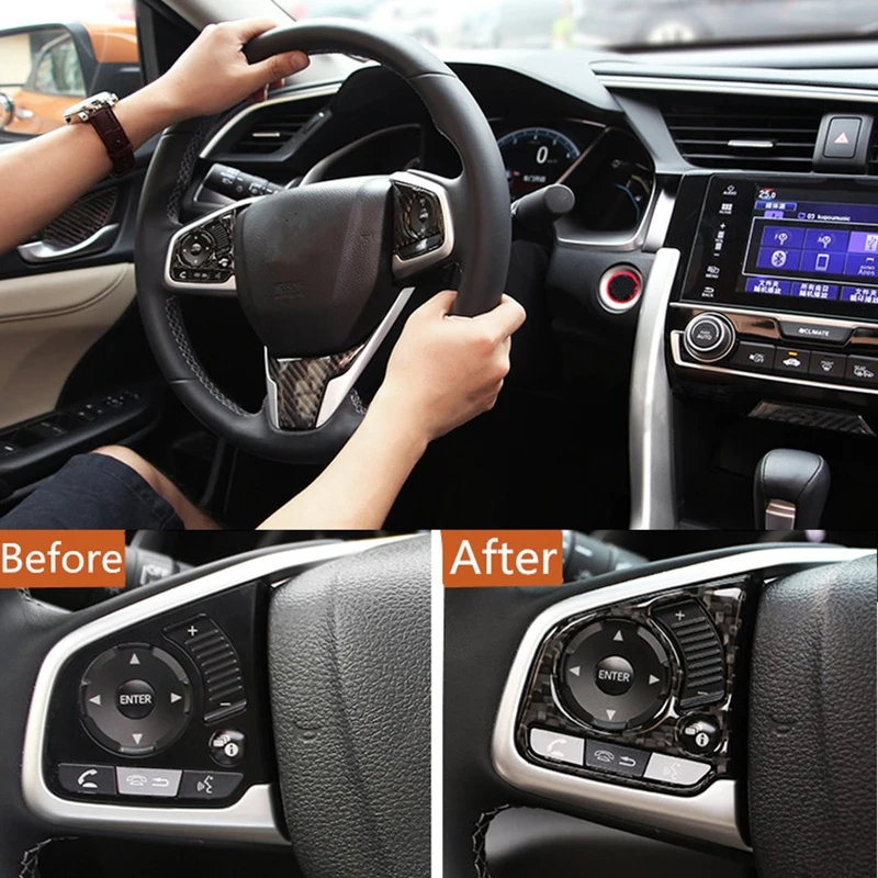 JX-LCLYL 2PCS Interior Steering Wheel Button Cover Trim Decoration for Honda Civic 2016