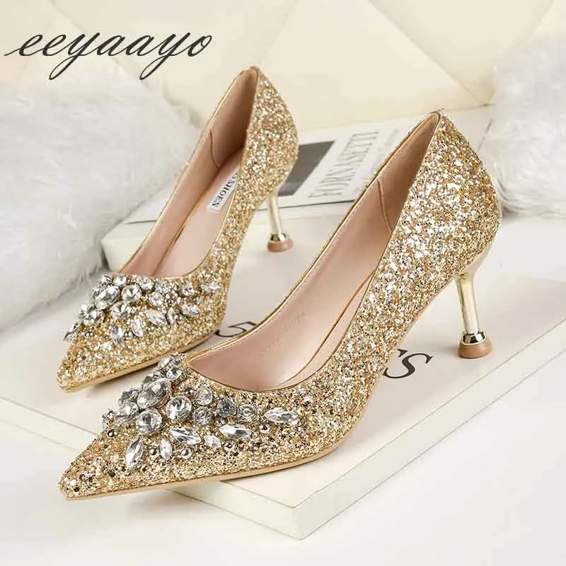 2019 New Spring/Autumn Women Pumps High Thin Heel Pointed Toe Sexy Ladies Crystal Bridal Wedding Women Shoes Gold High Heels
2019 New Spring/Autumn Women Pumps High Thin Heel Pointed Toe Sexy Ladies Crystal Bridal Wedding Women Shoes Gold High Heels