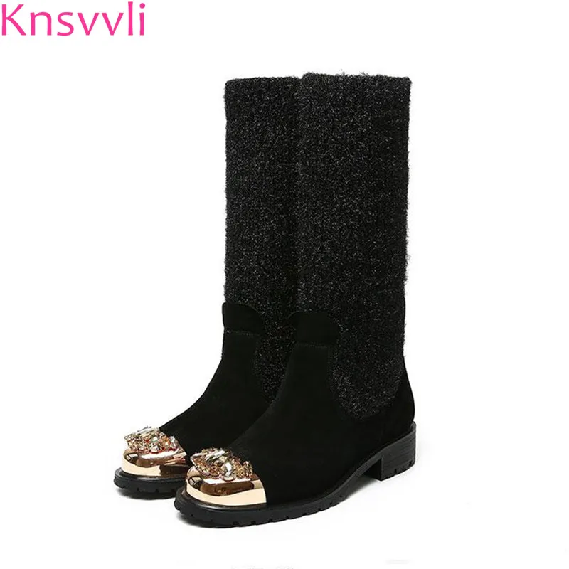 New crystal women cow suede leather mid-calf boots women knitting stretch boots candy color flat heels winter booties Ladies
New crystal women cow suede leather mid-calf boots women knitting stretch boots candy color flat heels winter booties Ladies