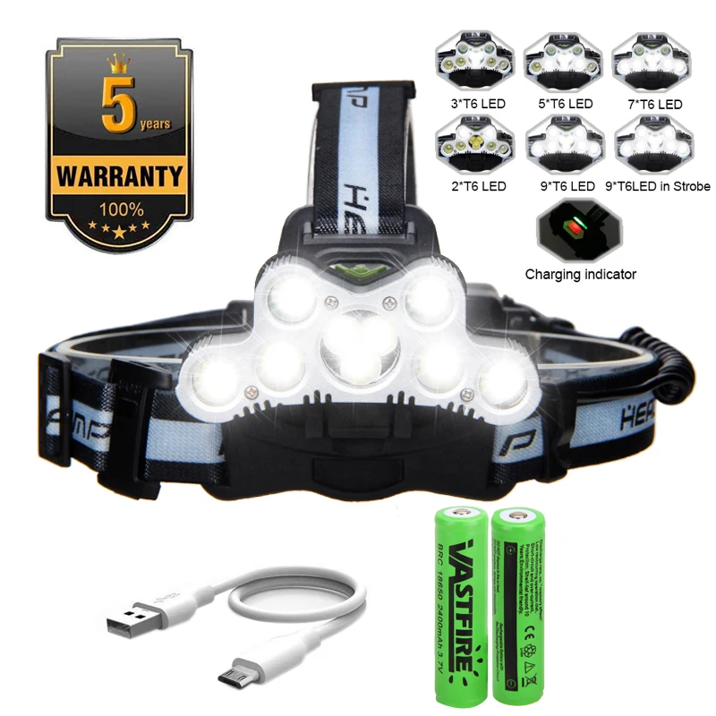 Multi-functional Headlamp 9xT6 LED Lamp 6 Modes Torch Outdoor Camping Hunting Fishing Flashlight +18650 Battery+Charger
Multi-functional Headlamp 9xT6 LED Lamp 6 Modes Torch Outdoor Camping Hunting Fishing Flashlight +18650 Battery+Charger