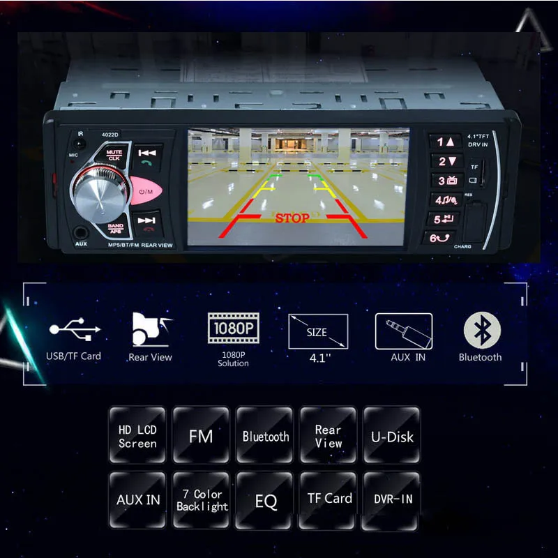 4.1 Inch Full HD Screen radio cassette player FM/USB/SD/TF Bluetooth Mirror Link Car Radio Rearview Camera MP5 Player Autoradio
4.1 Inch Full HD Screen radio cassette player FM/USB/SD/TF Bluetooth Mirror Link Car Radio Rearview Camera MP5 Player Autoradio
