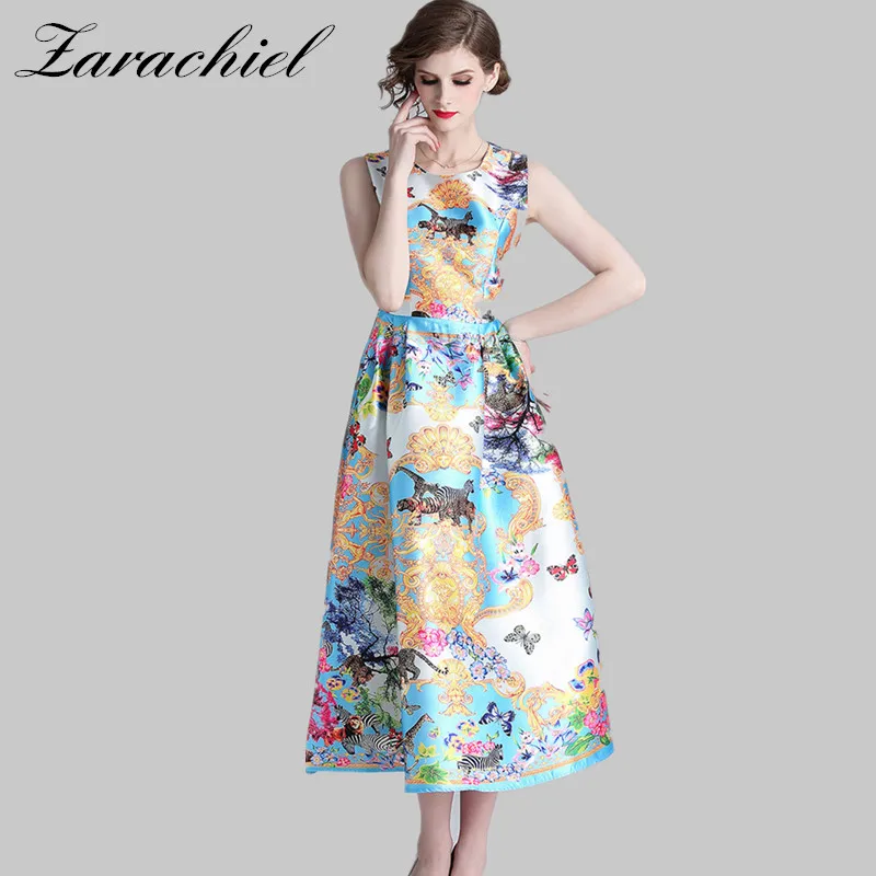 2019 Summer Fashion Runway Long Dress Women's Sleeveless O Neck Vintage Flower Print Elegant A-Line Tank Dress
2019 Summer Fashion Runway Long Dress Women's Sleeveless O Neck Vintage Flower Print Elegant A-Line Tank Dress