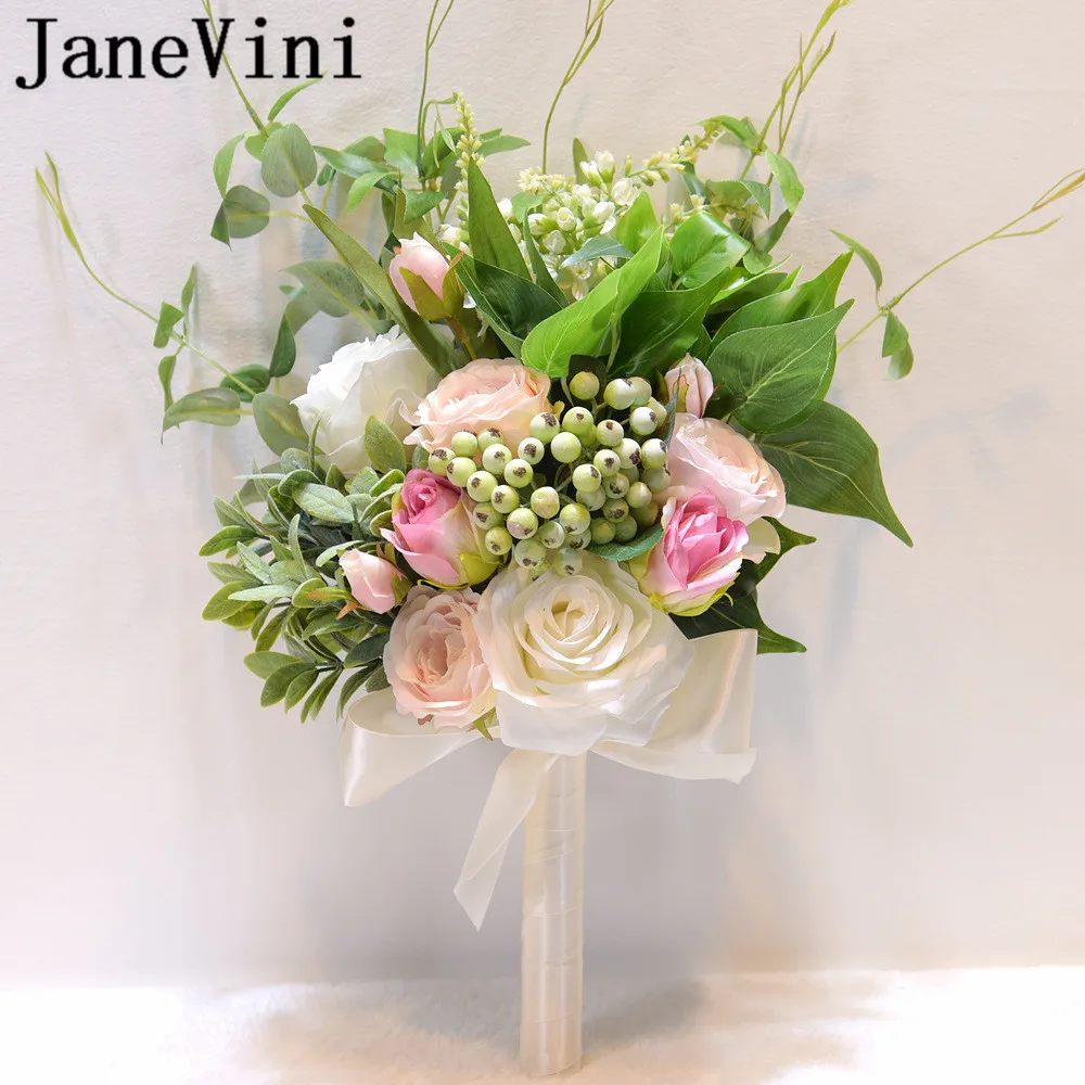 JaneVini 2019 розовые цветы невесты из шелка искусственный букет роза Свадебный