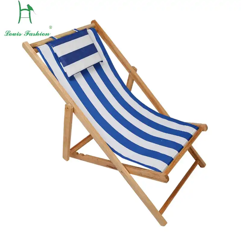 Louis Fashion Beach Chair Fold Wooden Deck Chair Oxford Canvas
