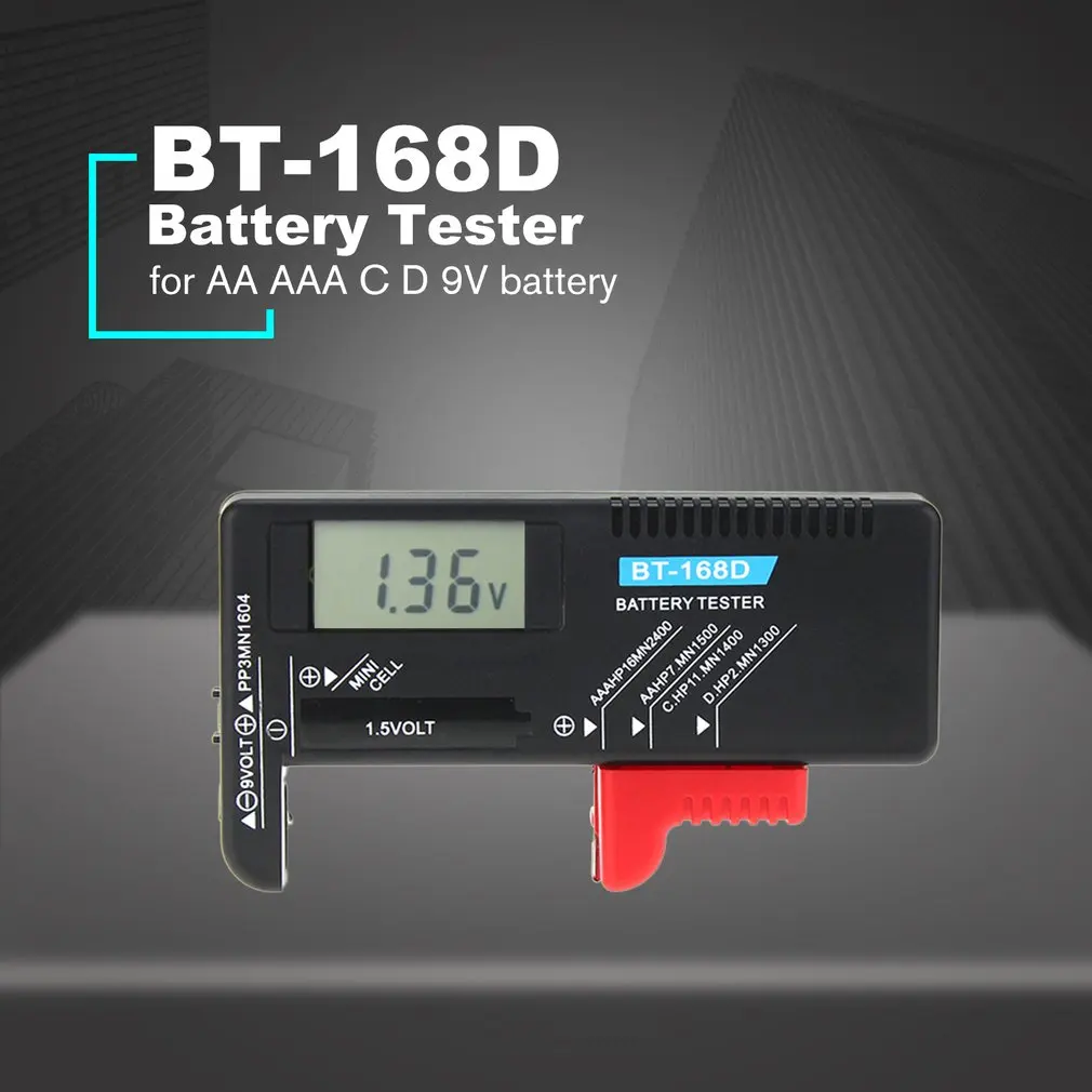 Digital Battery Tester Detector Capacity Diagnostic Tool Volt Checker for AAA AA C D 9V 1.5V Button Cell Battery BT-168
Digital Battery Tester Detector Capacity Diagnostic Tool Volt Checker for AAA AA C D 9V 1.5V Button Cell Battery BT-168