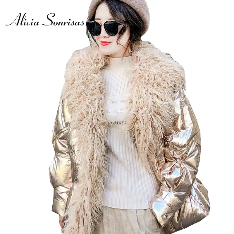Women's Winter Silver Down Cotton Jacket Glossy 2019 Golden Big Fur Collar Thick Shiny Long Pink Blue Warm Plus Size Parkas
Women's Winter Silver Down Cotton Jacket Glossy 2019 Golden Big Fur Collar Thick Shiny Long Pink Blue Warm Plus Size Parkas