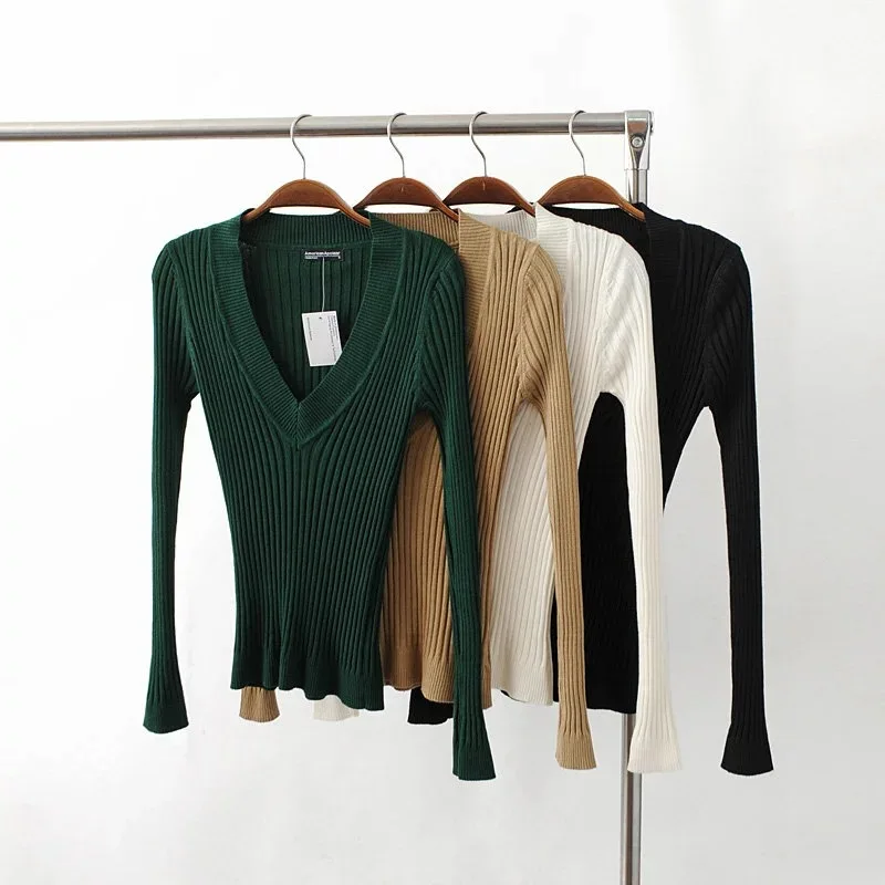 Fashion Women Sweaters and Pullovers Sueter Mujer Long Sleeve V-neck Solid Slim Sexy Elastic Women Tops Sweater RH397
Fashion Women Sweaters and Pullovers Sueter Mujer Long Sleeve V-neck Solid Slim Sexy Elastic Women Tops Sweater RH397