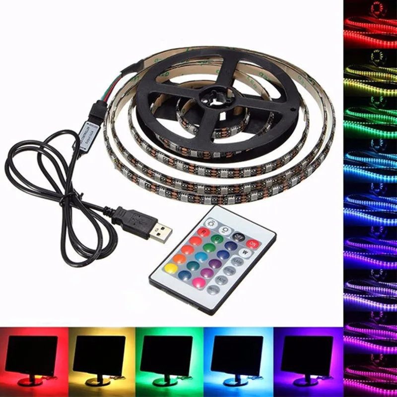 

USB LED Strip 1M 2M 3M 4M 5V 5050 SMD 60led/M Waterproof IP20/IP65 RGB LED Strip Light TV Back Lighting Kit +24Key Remote