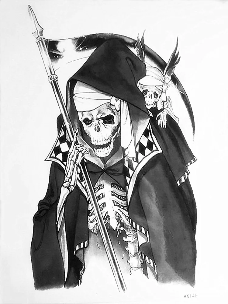 Grim Reaper Временные татуировки бумаги смерть череп передачи наклейки