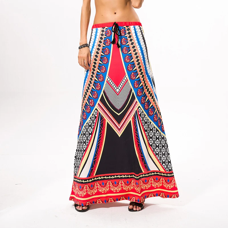 Fits 25 - 45 Waist African Boho Print Beach Maxi High Waist Skirts