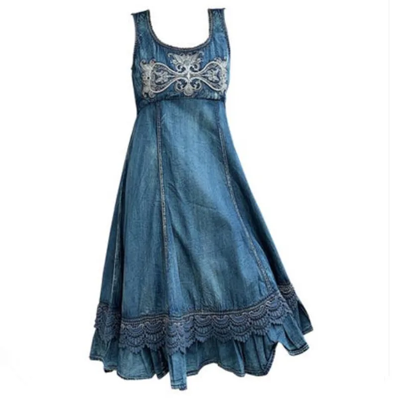2019 summer new vintage sleeveless vest denim dress women high waist a-line embroidered ruffled jeans dress
2019 summer new vintage sleeveless vest denim dress women high waist a-line embroidered ruffled jeans dress