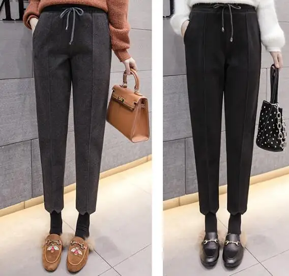 High Waist Slim Harem Pants Woolen Pants Women Autumn Winter Thicken Warm Trousers Korean Pantalon Mujer Grey Black Sweatpants
High Waist Slim Harem Pants Woolen Pants Women Autumn Winter Thicken Warm Trousers Korean Pantalon Mujer Grey Black Sweatpants