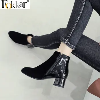 Eokkar 2020 Flock Patent Leather Mixed Women Ankle Boots Thick Heels Round Toe Red Winter Boots Black Dress Boots Size 34-43
Eokkar 2020 Flock Patent Leather Mixed Women Ankle Boots Thick Heels Round Toe Red Winter Boots Black Dress Boots Size 34-43