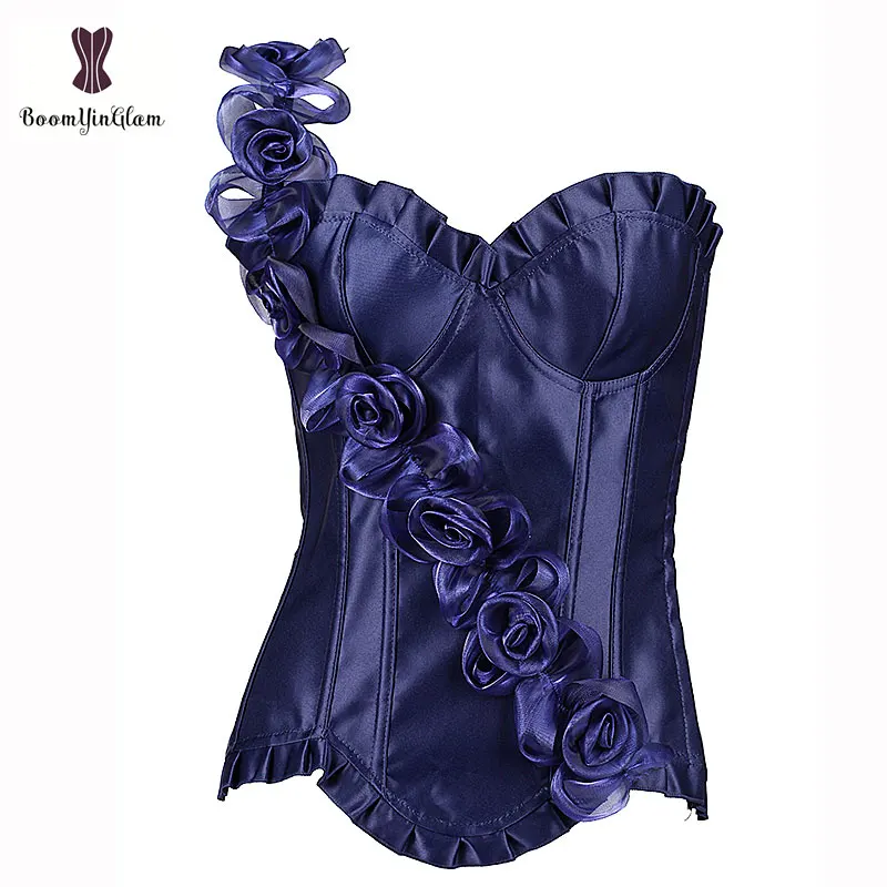 Blue Lace Corset Elegant Single Shoulder Strap Satin Corsets Overbust Rose Appliques Korset For Cocktail Party Cluewear Lingerie
Blue Lace Corset Elegant Single Shoulder Strap Satin Corsets Overbust Rose Appliques Korset For Cocktail Party Cluewear Lingerie