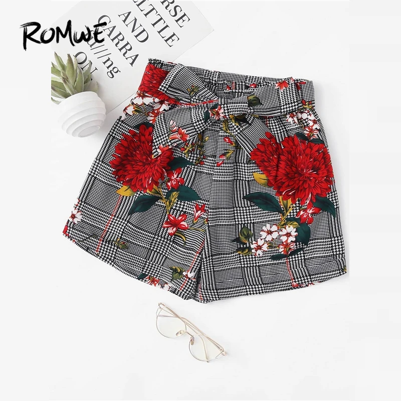 ROMWE Self Tie Waist Floral Print Shorts Grey Fashion Women Summer Plaid Mid Waist Shorts Chic Glamorous Ladies Shorts
ROMWE Self Tie Waist Floral Print Shorts Grey Fashion Women Summer Plaid Mid Waist Shorts Chic Glamorous Ladies Shorts