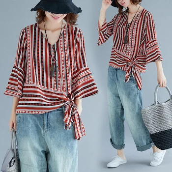 Casual Striped Summer Tops For Women O-neck Fashion Haut Femme Bohemian Sashes Pastel Tunique Femme Elegant Clothes For Women
Casual Striped Summer Tops For Women O-neck Fashion Haut Femme Bohemian Sashes Pastel Tunique Femme Elegant Clothes For Women