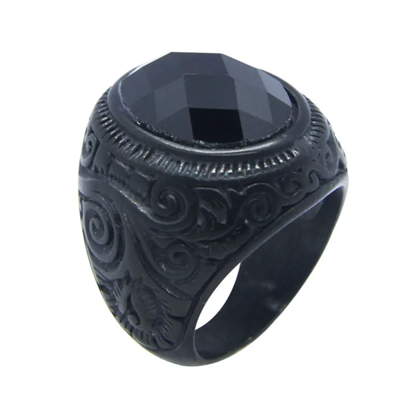 

Support Dropship Newest Black Huge Crystal Ring 316L Stainless Steel Jewelry Punk Style Fashion Party Ring