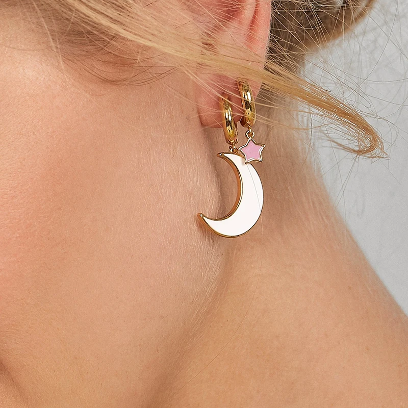 Fashion Gold Color Small Star Tiny Moon Charms Enamel Hoop Earrings European Double-layer Earrings Ear Piercing Simple Jewelry
Fashion Gold Color Small Star Tiny Moon Charms Enamel Hoop Earrings European Double-layer Earrings Ear Piercing Simple Jewelry